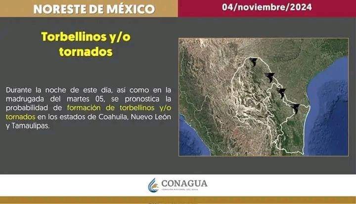 Alerta de Tornado para Tamaulipas, Nuevo León y Coahuila