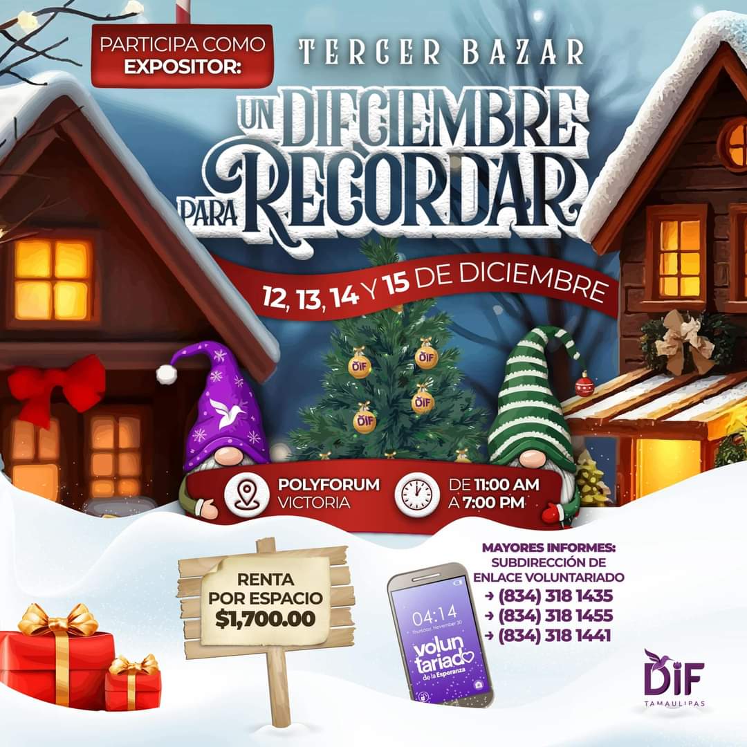 DIF Tamaulipas Invita a Participar en el Tercer Bazar «Un DIFciembre para Recordar»