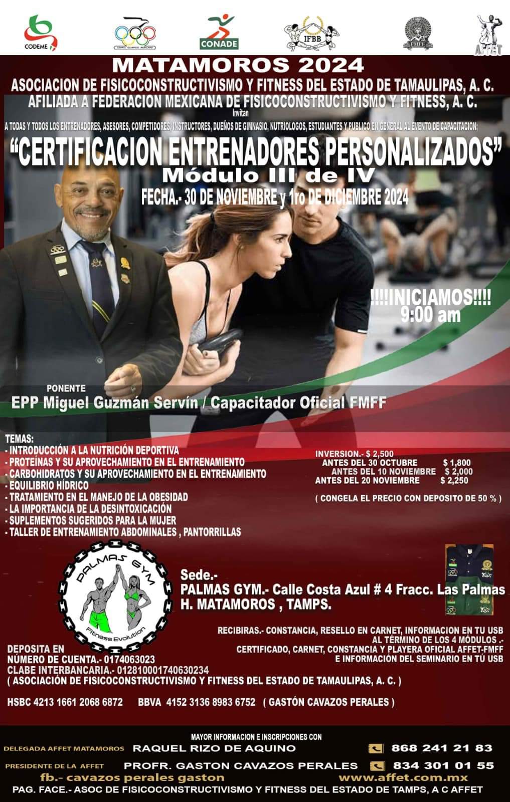 Invitan al Seminario de Capacitación para Entrenadores de Fisicoconstructivismo y Fitness en Matamoros
