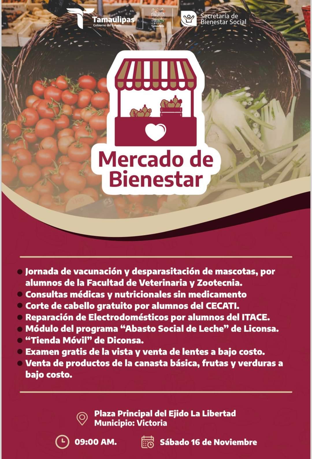 Invitan al Mercado de Bienestar en el Ejido La Libertad, Ciudad Victoria
