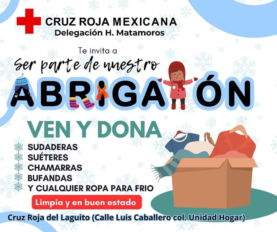 Cruz Roja Mexicana Matamoros invita a la comunidad a donar ropa de invierno