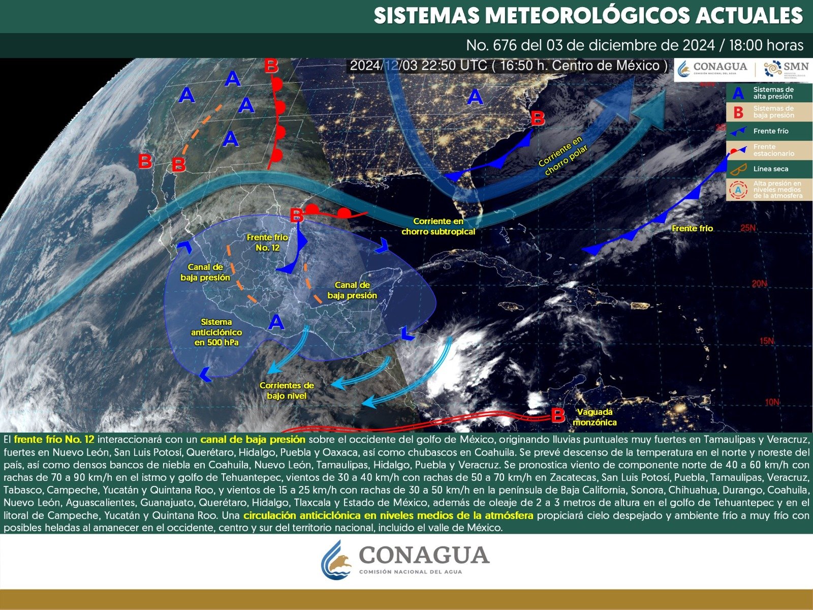 Pronóstico del tiempo para Tamaulipas 4 Diciembre 2024